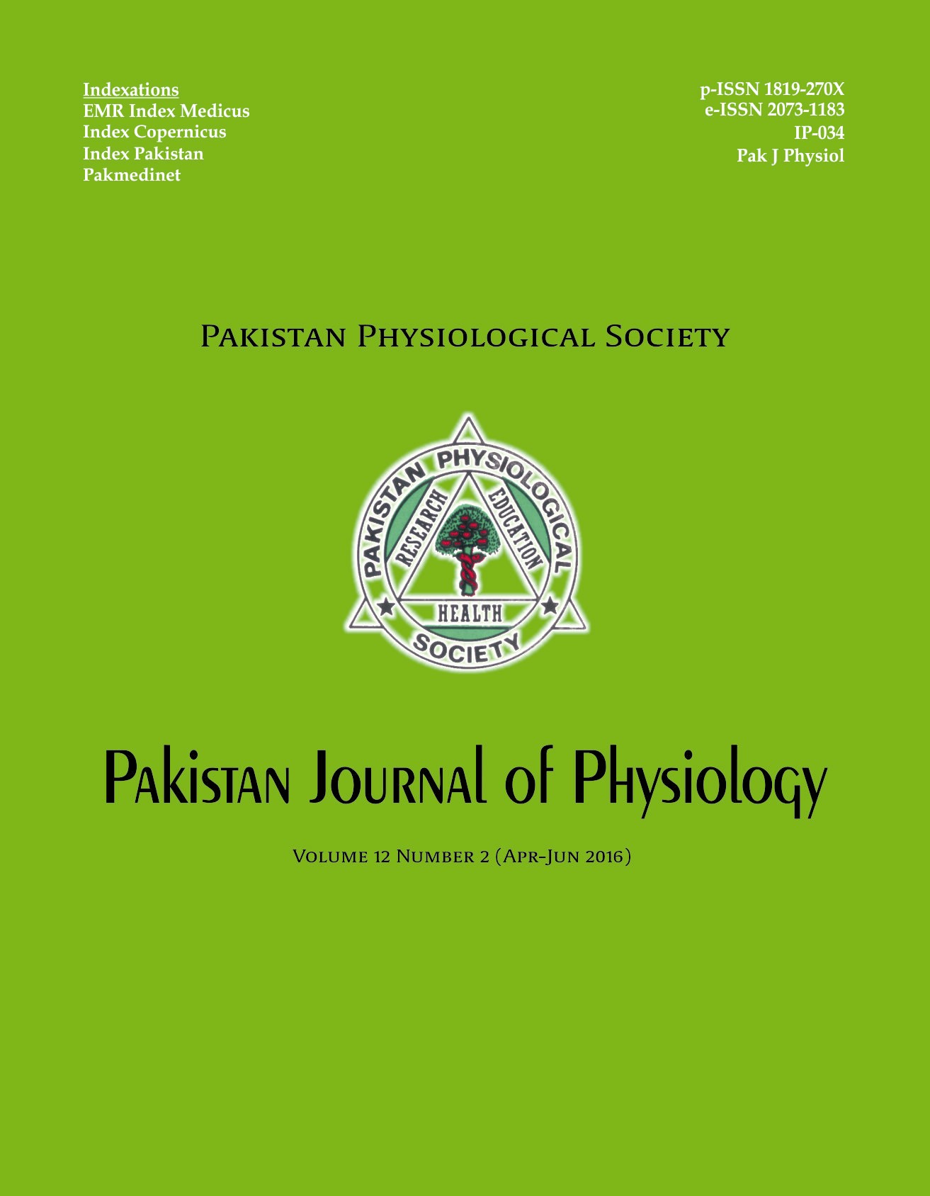 					View Vol. 12 No. 2 (2016): Pakistan Journal of Physiology
				